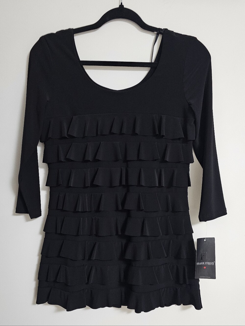 Frank Lyman Design Black New With Tags Ruffle Scoop Neck Top